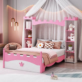 Bellemave® Twin Size Castle - Shaped Wooden Platform Bed with Storage Shelf - Bellemave